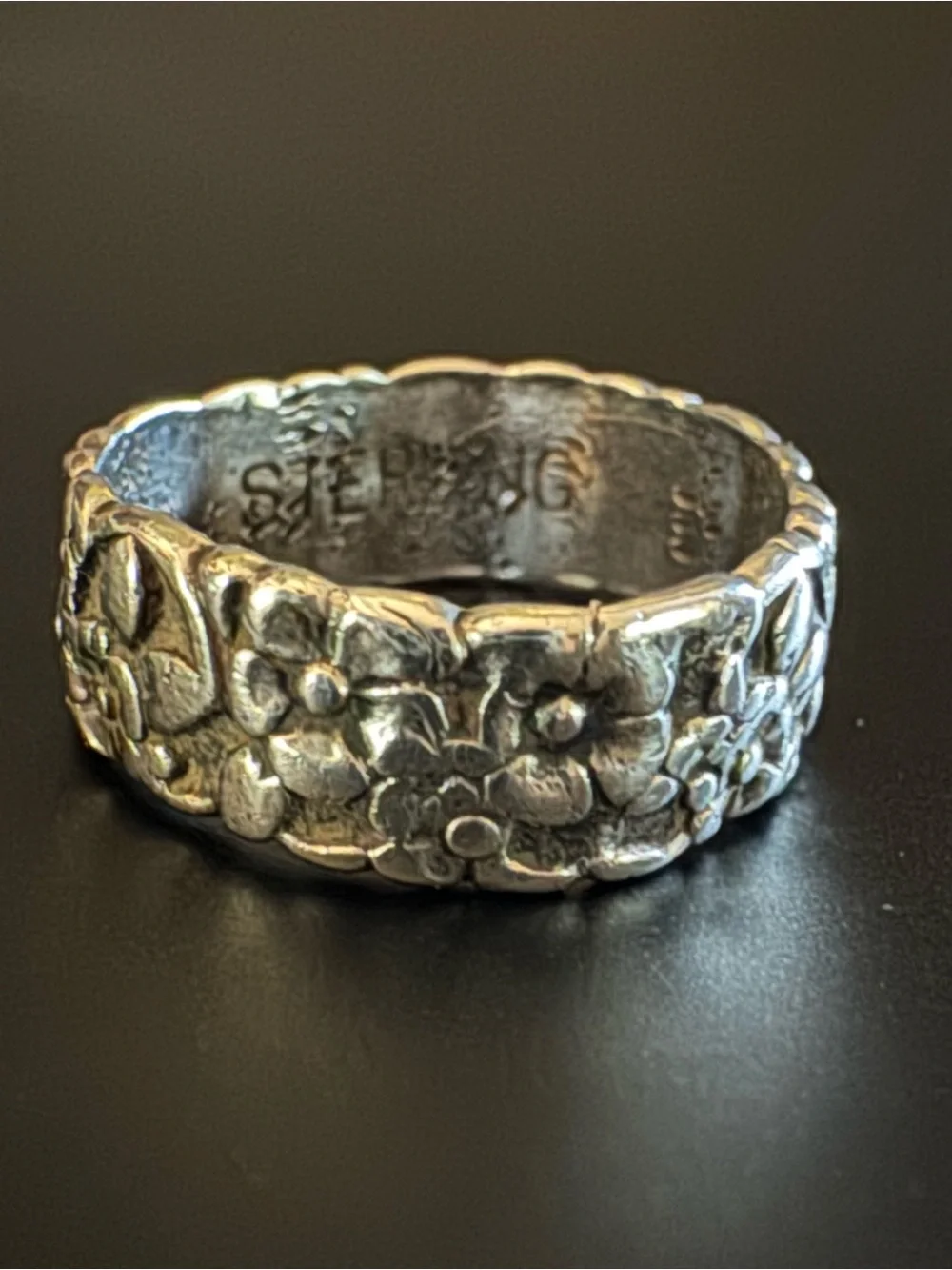 Sterling Silver Floral Band Ring - Silver Floral Design